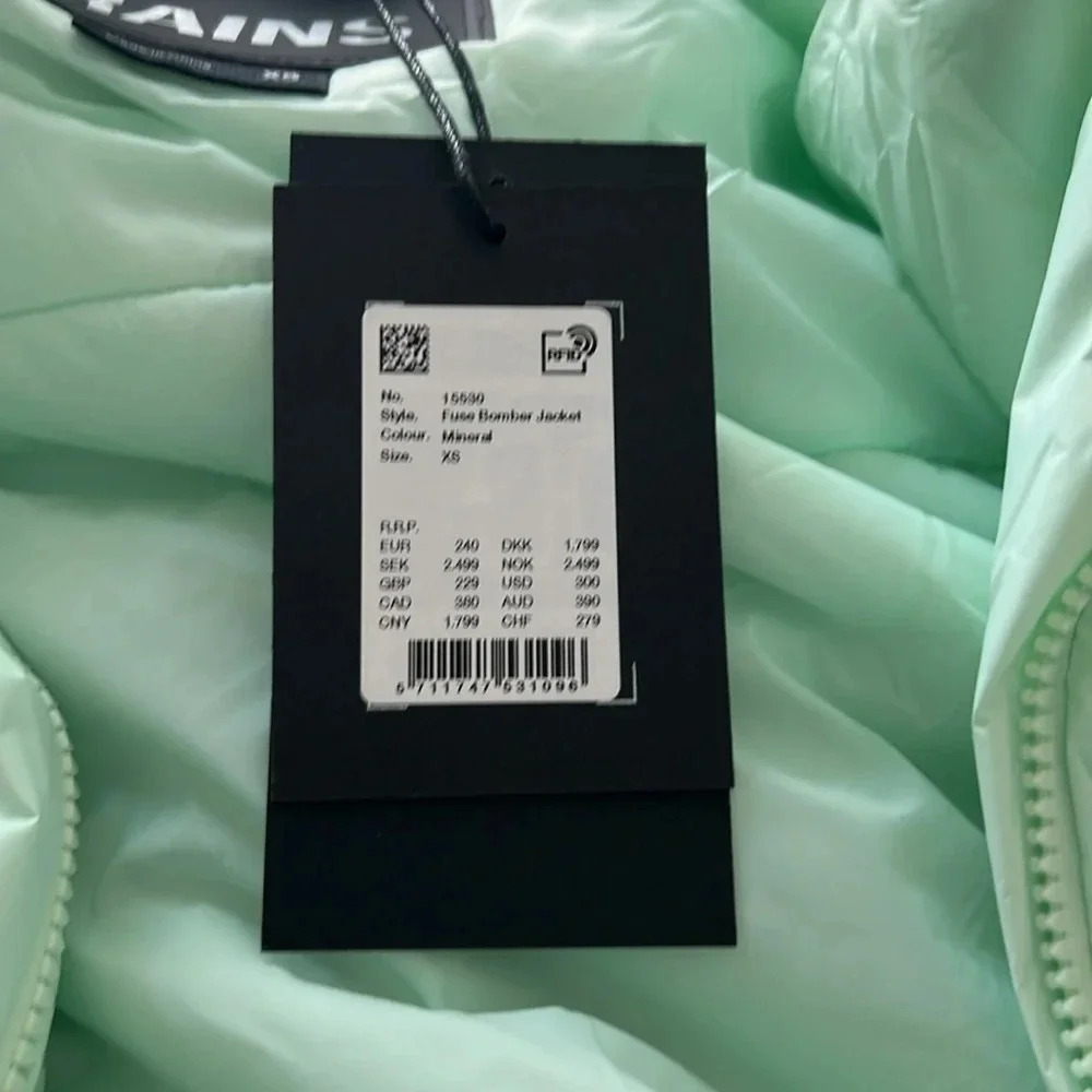 NWT Rains Fuse Bomber Jacket Unisex Mineral Size XS Oversized - Picture 4 of 13